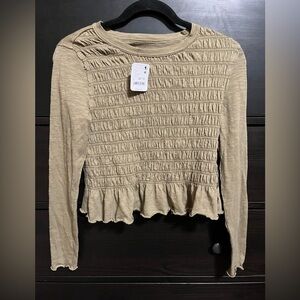 Free People green knit smocked top